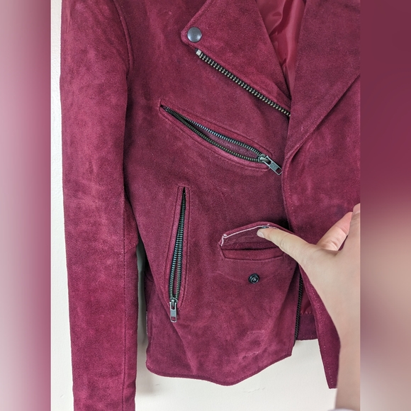 Free People x Understated 100% Leather Moto Jacket, Red/Wine/Burgundy (SIZE XS) - Picture 6 of 16